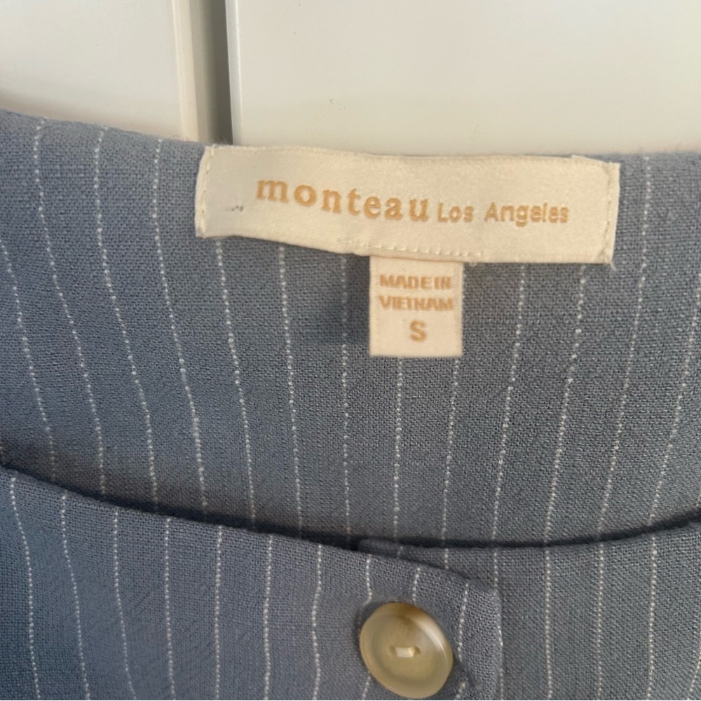 Monteau Striped Blue Button-Down Mini Dress - Picture 4 of 6